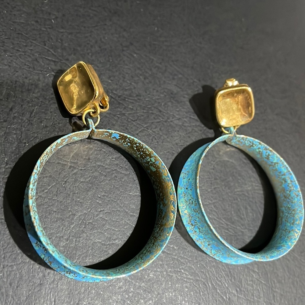 VINTAGE Boho Blue Speckled Hoops